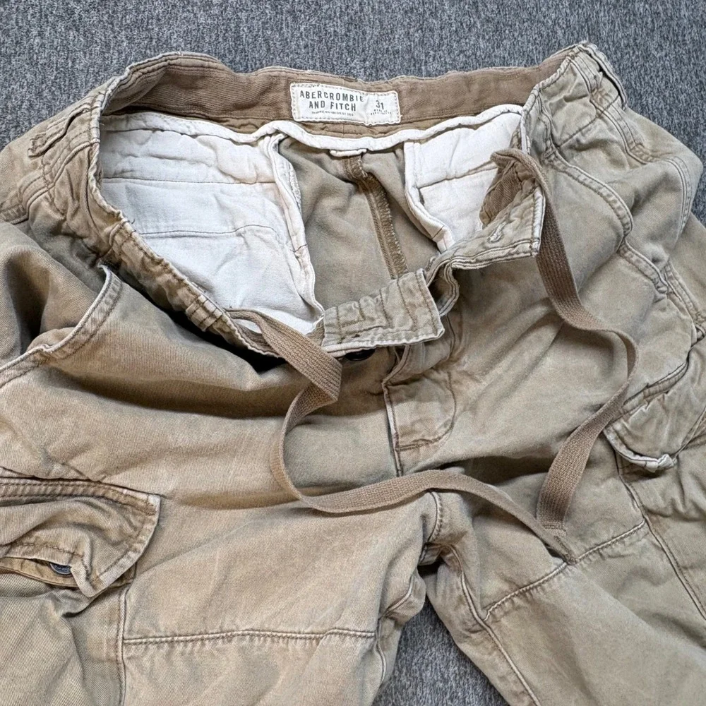 Abercrombie and Fitch Mens Cargo Shorts Tan Khaki Size 31 Drawstring Utility 33W